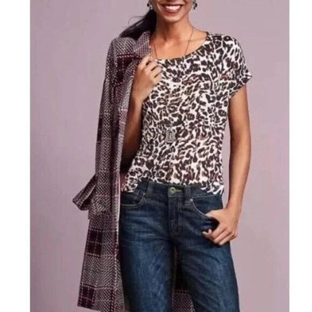 Cabi Leopard Print Short Sleeve Tee M